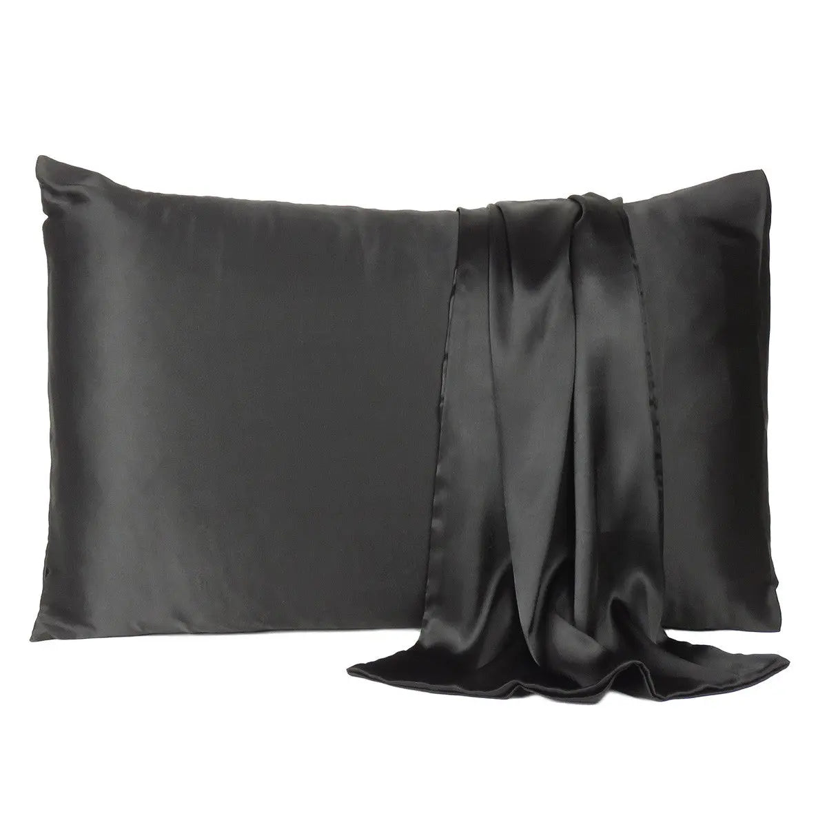 Black Dreamy Set Of 2 Silky Satin Standard Pillowcases Homeroots Bed & Bath