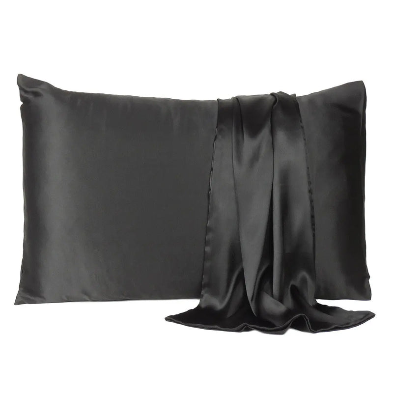 Black Dreamy Set Of 2 Silky Satin Standard Pillowcases Homeroots Bed & Bath