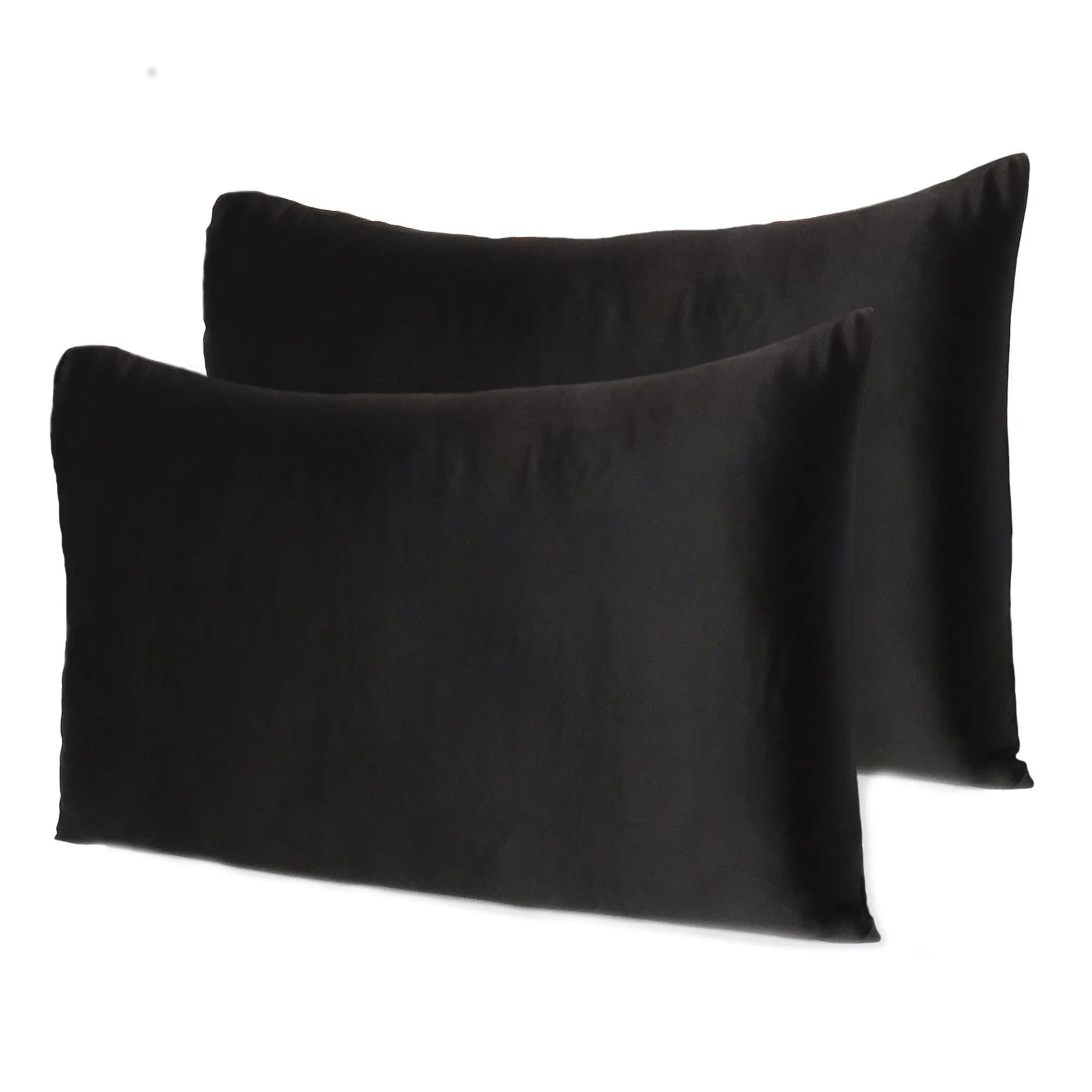 Black Dreamy Set Of 2 Silky Satin Standard Pillowcases Homeroots Bed & Bath