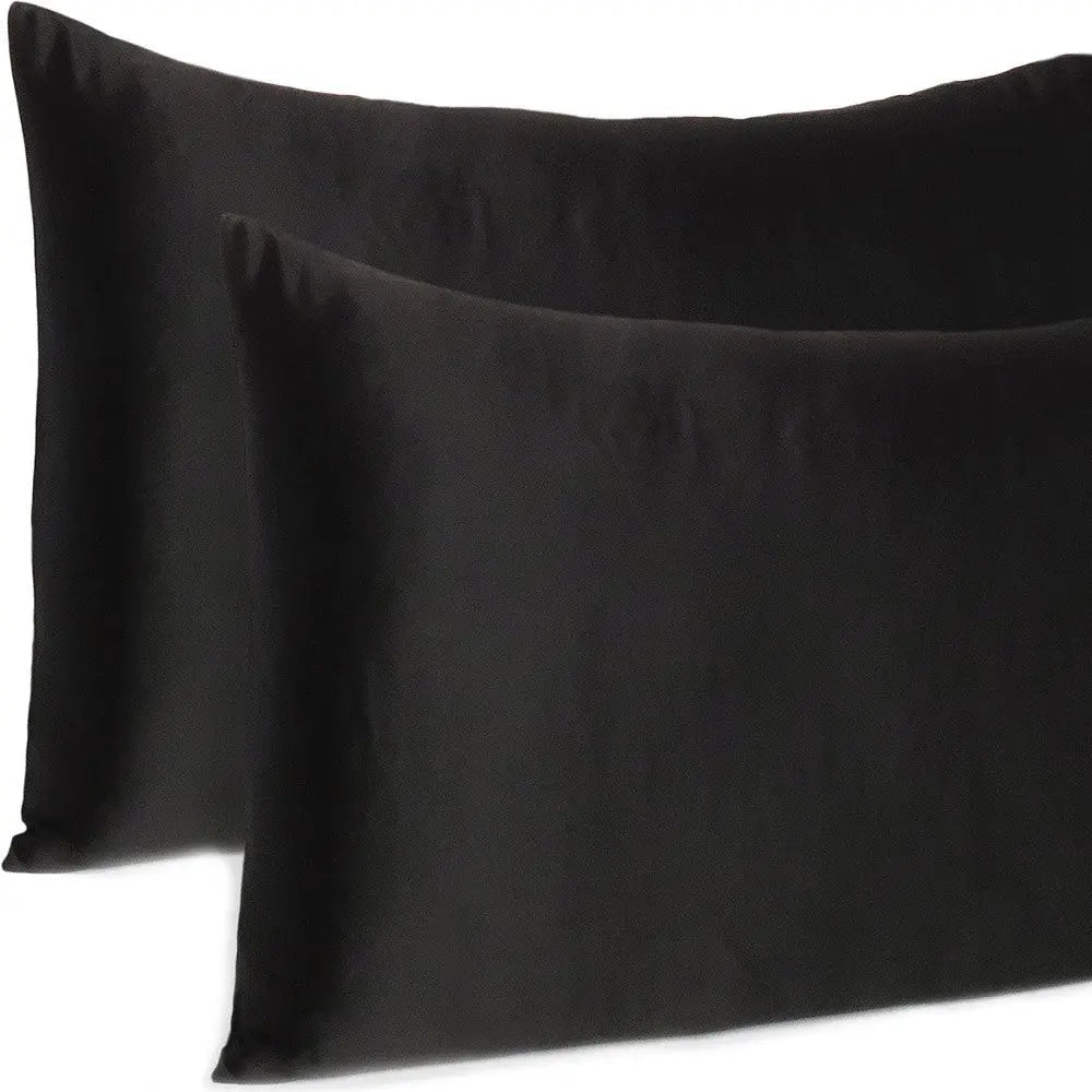 Black Dreamy Set Of 2 Silky Satin Standard Pillowcases Homeroots Bed & Bath