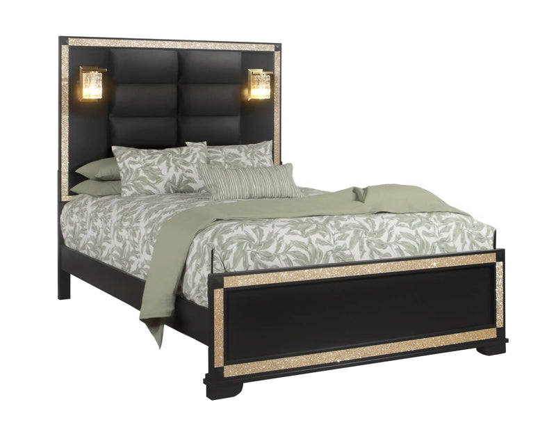 Black Faux Crystal Bling Wood And Upholstery Lighted Queen Bed Frame Homeroots Bed & Bath