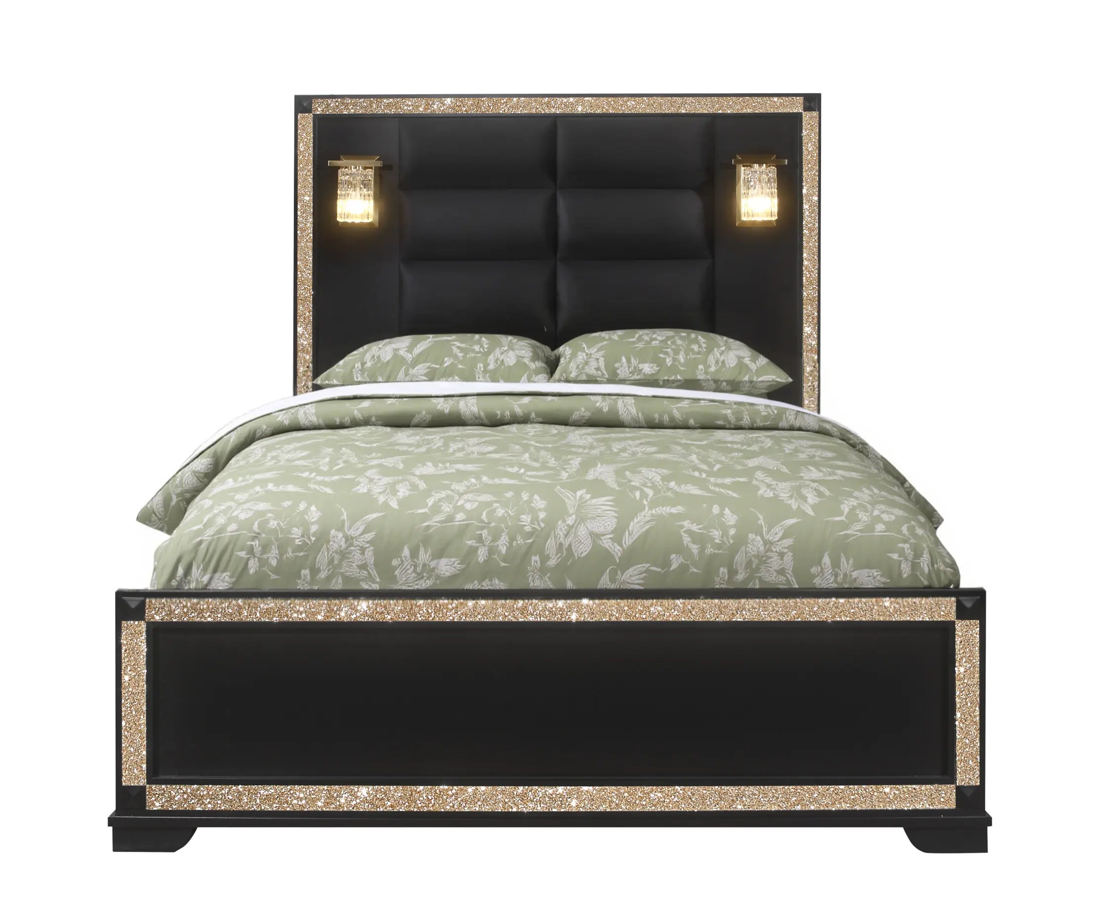 Black Faux Crystal Bling Wood And Upholstery Lighted Queen Bed Frame Homeroots Bed & Bath
