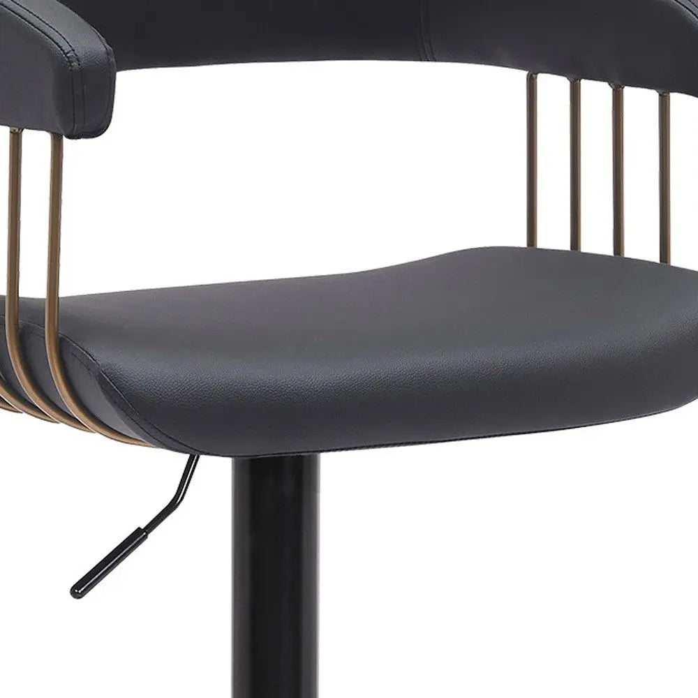 Black Faux Leather And Metal Swivel Adjustable Height Bar Chair Homeroots Living Room