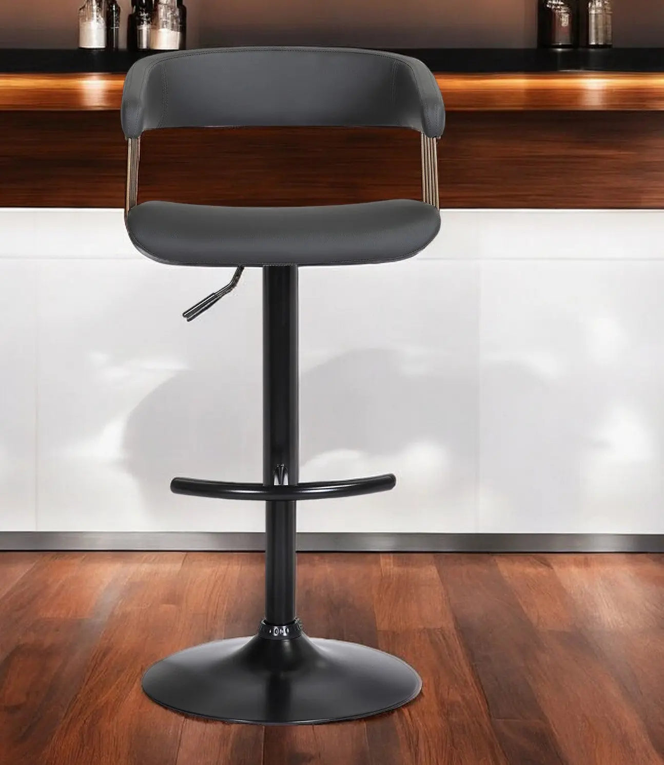 Black Faux Leather And Metal Swivel Adjustable Height Bar Chair Homeroots Living Room