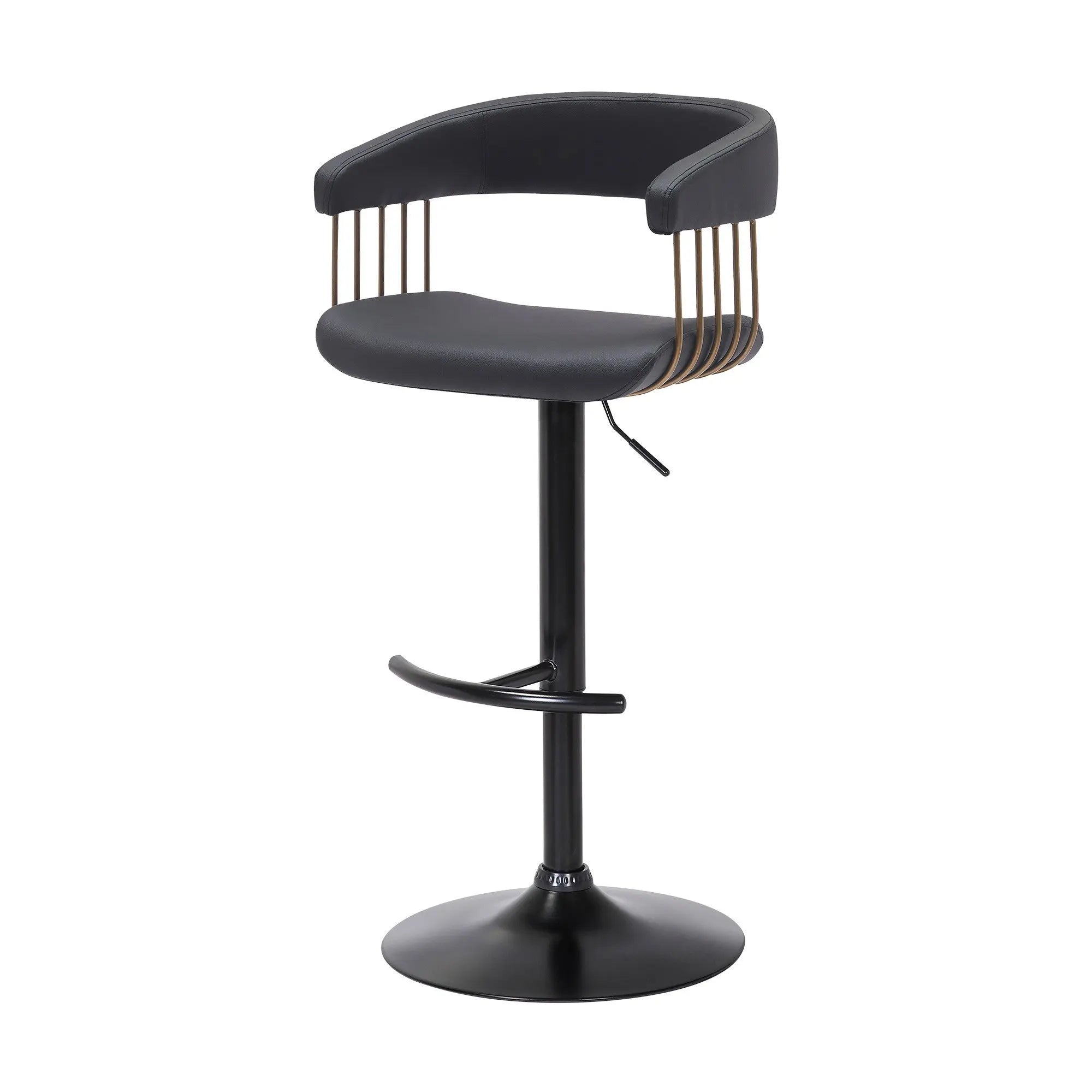 Black Faux Leather And Metal Swivel Adjustable Height Bar Chair Homeroots Living Room