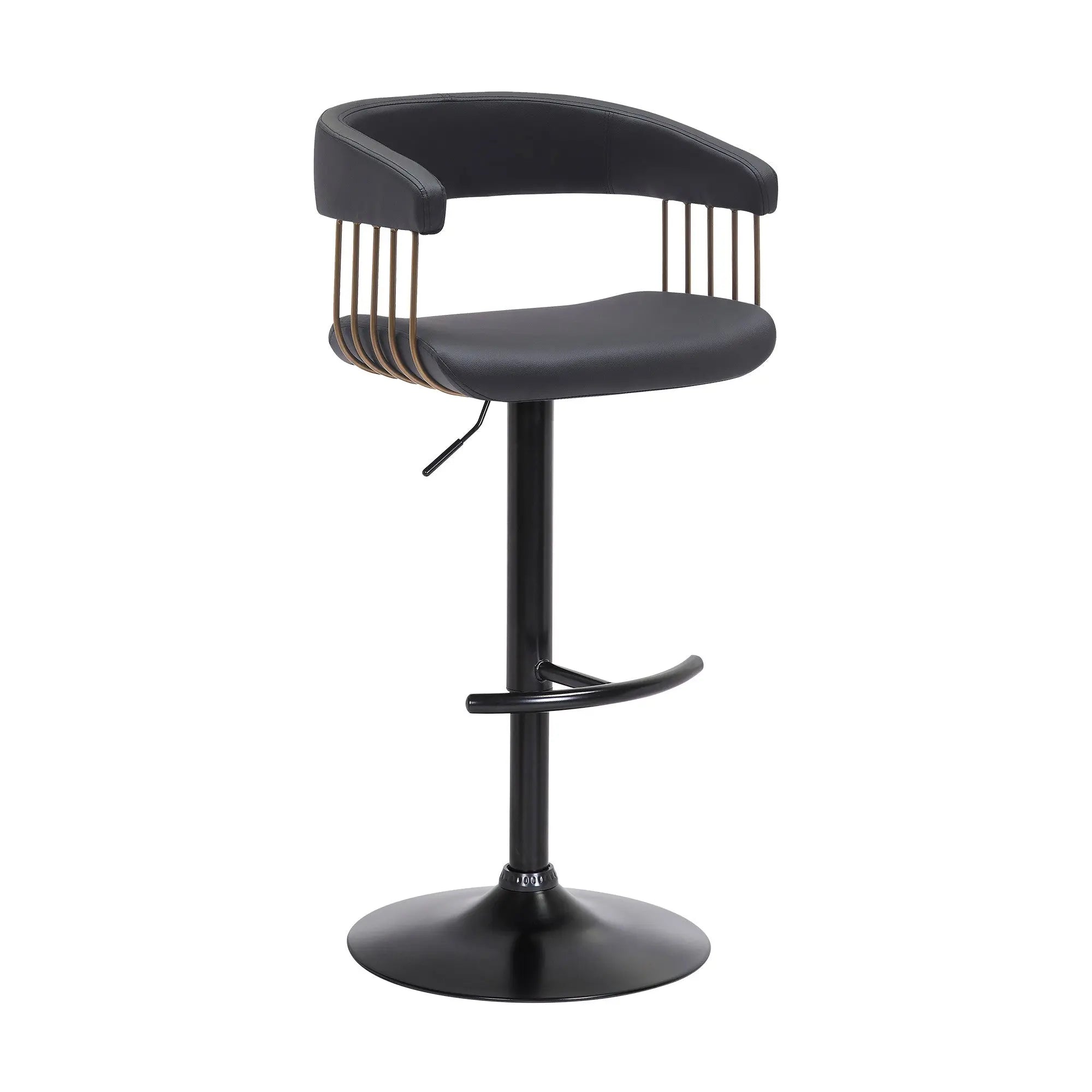 Black Faux Leather And Metal Swivel Adjustable Height Bar Chair Homeroots Living Room