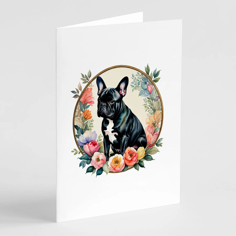 Black French Bulldog and Flowers Greeting Cards Pack of 8 Caroline's Treasures