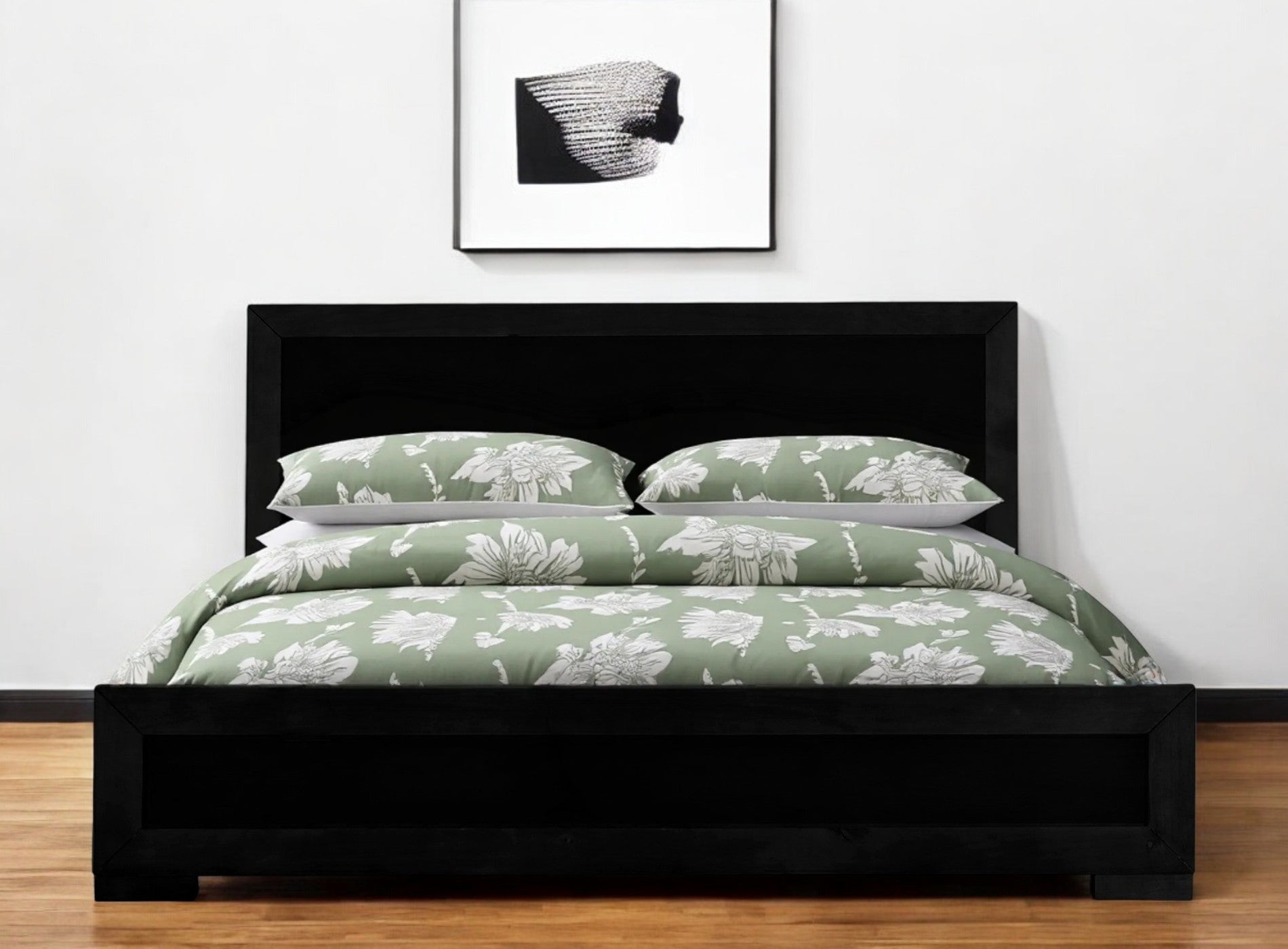 Black Inlaid Panels Solid Wood Queen Bed Frame Homeroots Bed & Bath
