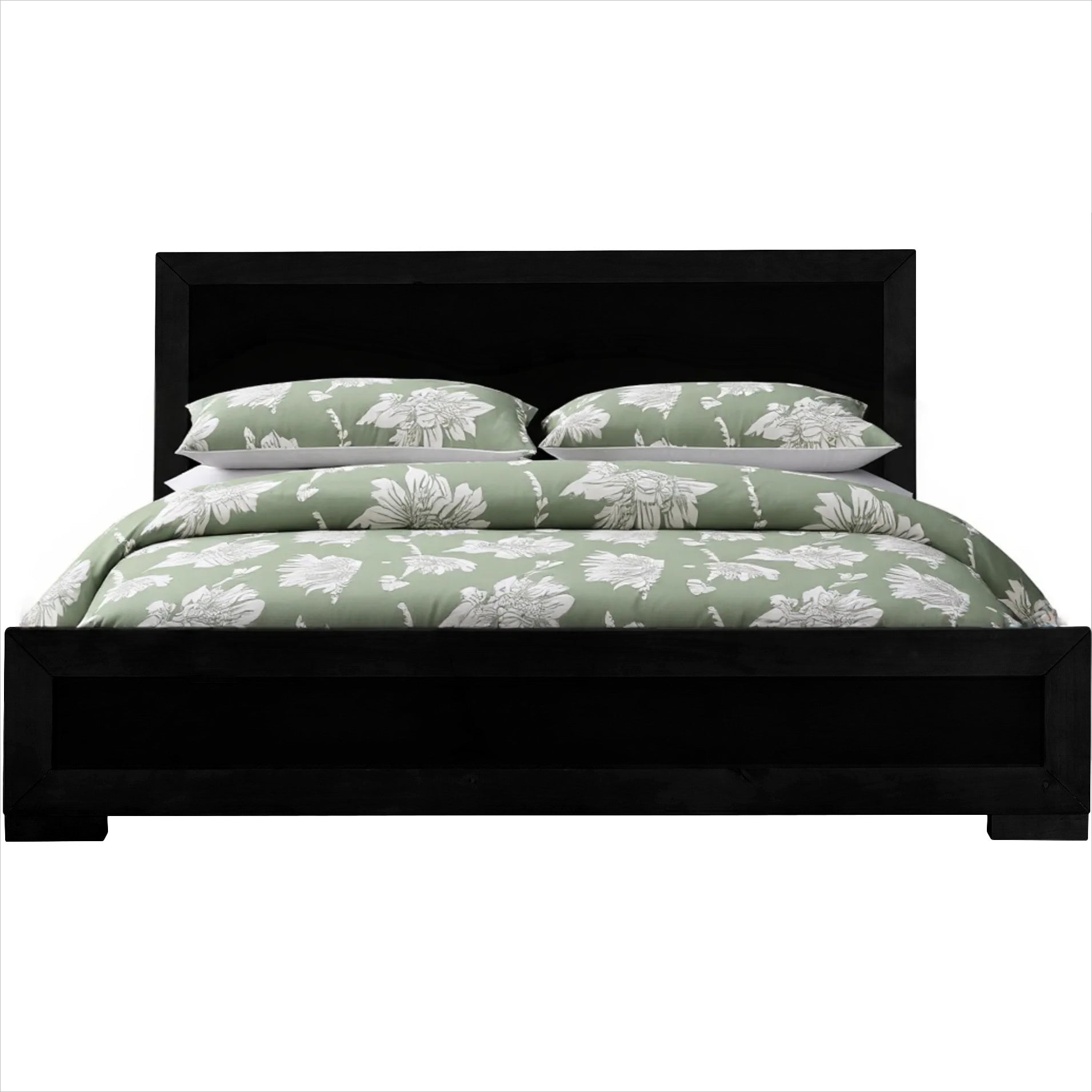 Black Inlaid Panels Solid Wood Queen Bed Frame Homeroots Bed & Bath