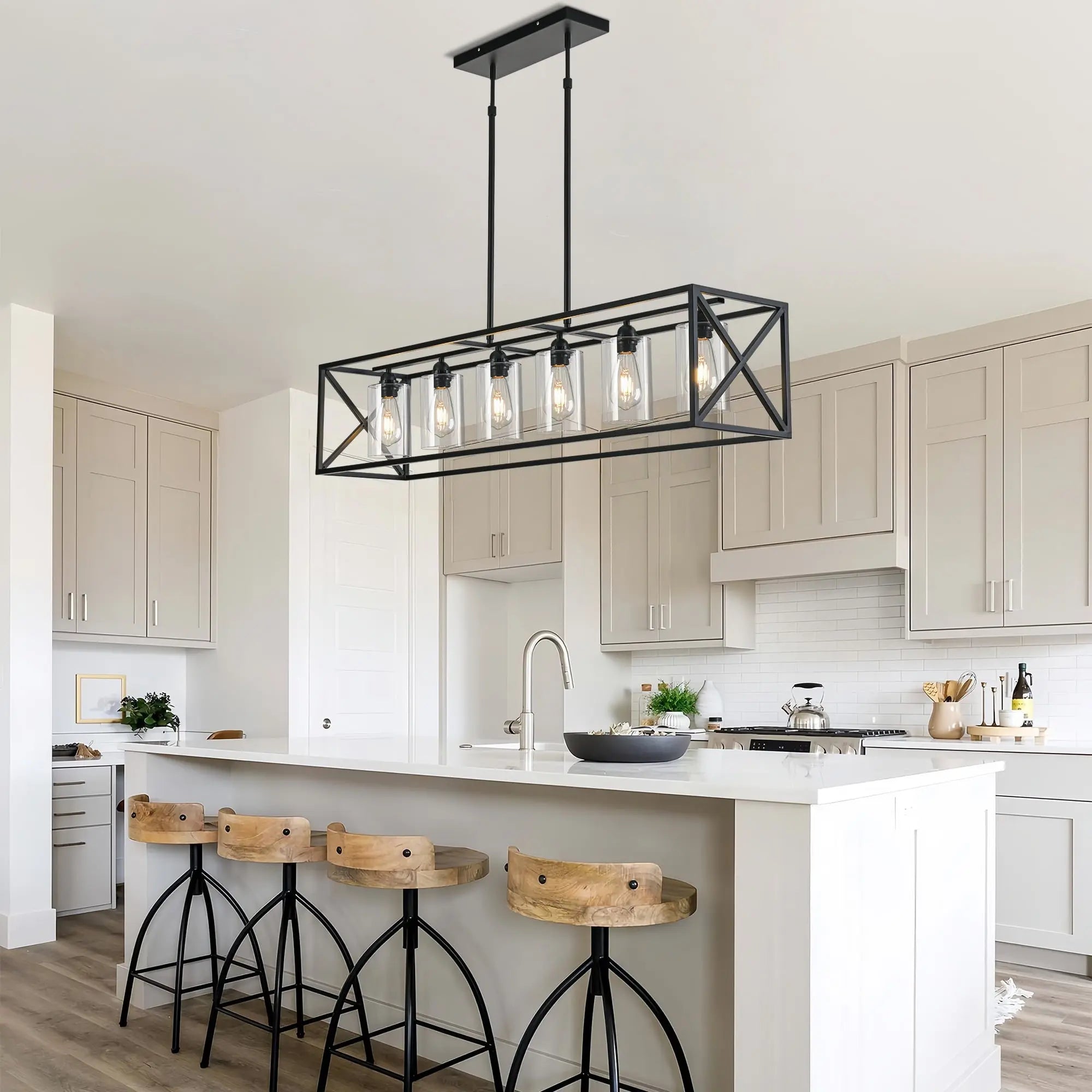 Black Kitchen Island Six Light Acrylic and Wrought Iron Mercury Glass Flush Chandelier With Black Shades Homeroots Lighting