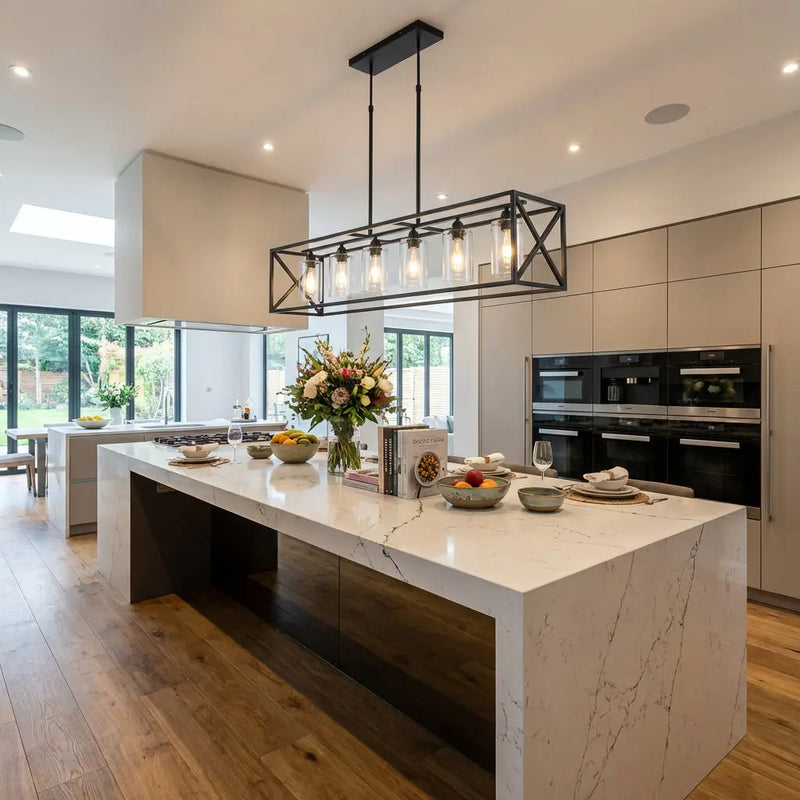 Black Kitchen Island Six Light Acrylic and Wrought Iron Mercury Glass Flush Chandelier With Black Shades Homeroots Lighting
