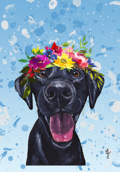 Black Labrador - Hippie Hound Studios Summer Crown  House and Garden Flags Best of Breed