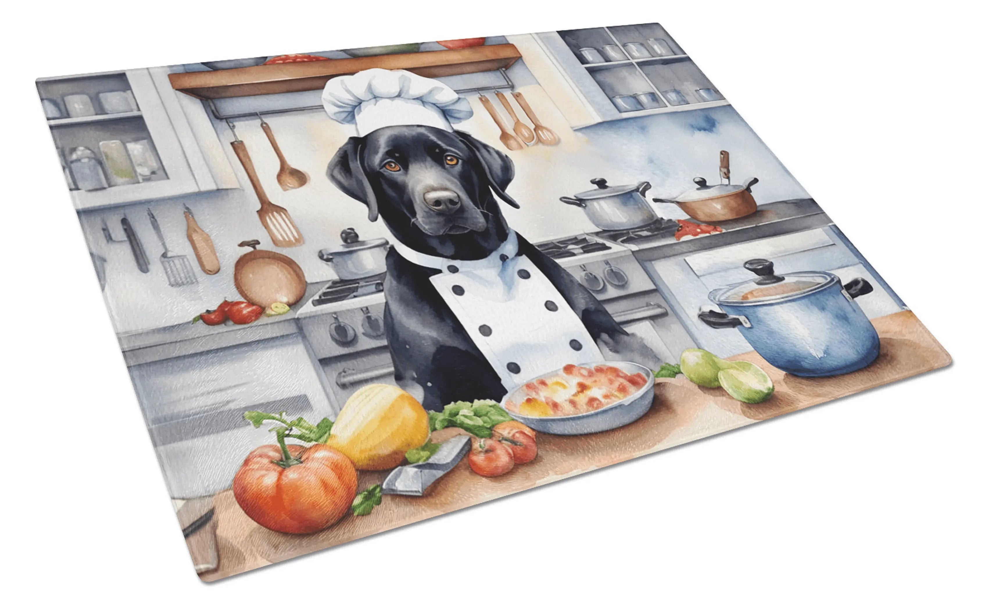 Black Labrador Retriever The Chef Glass Cutting Board Caroline's Treasures