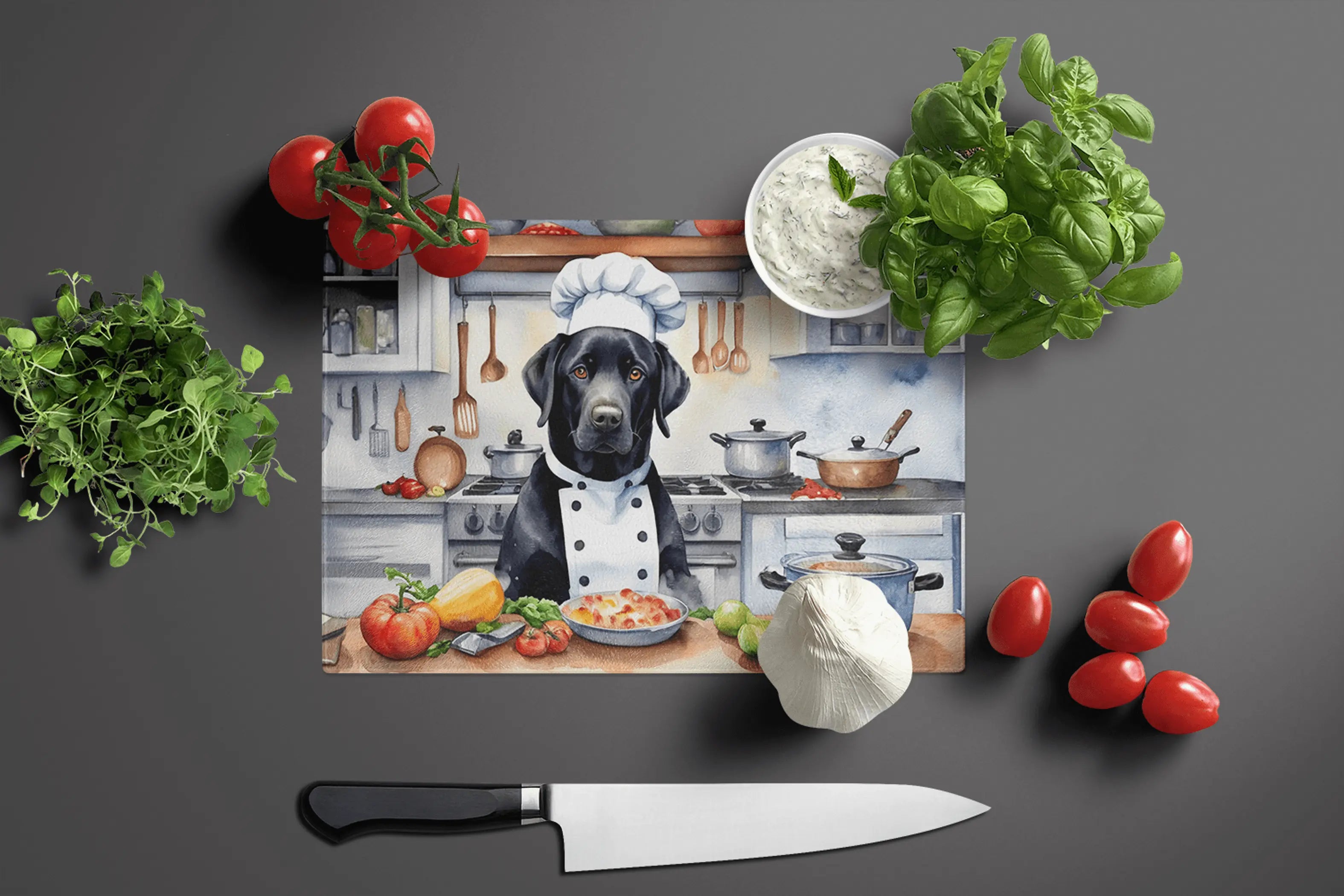 Black Labrador Retriever The Chef Glass Cutting Board Caroline's Treasures