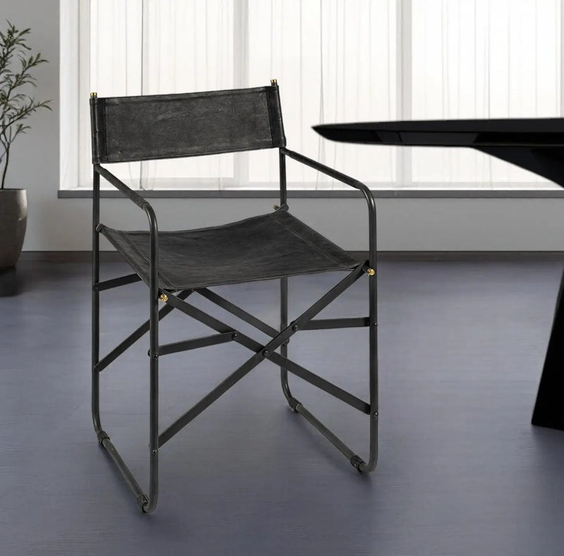 Black Leather Open Back Dining Arm Chair - GreatEagleInc