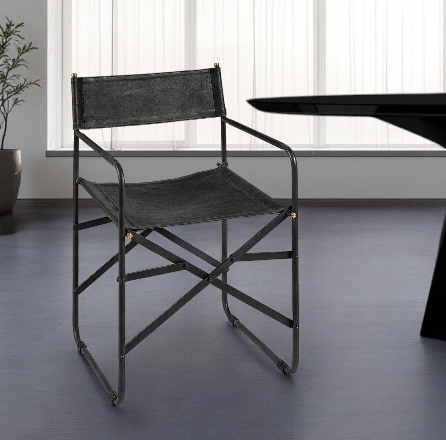 Black Leather Open Back Dining Arm Chair - GreatEagleInc