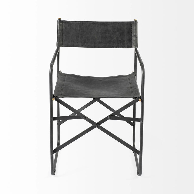 Black Leather Open Back Dining Arm Chair - GreatEagleInc