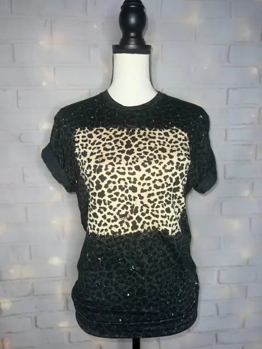 Black Leopard Bleached Blank Tee The Blended Owl