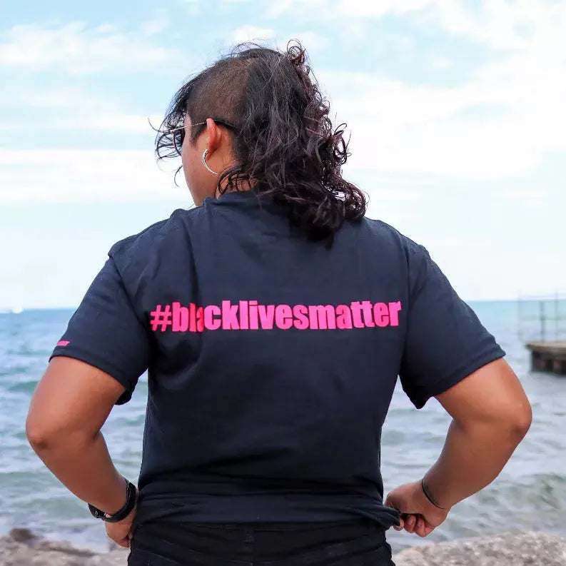 Black Lives Matter/Resist Fist Tee with BLACK LIVES MATTER on back Black Cat Bazaar