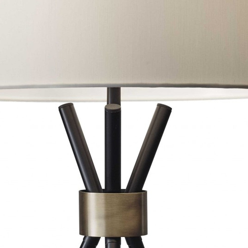 Black Metal Tripod Leg With Antique Brass Accent Table Lamp - GreatEagleInc