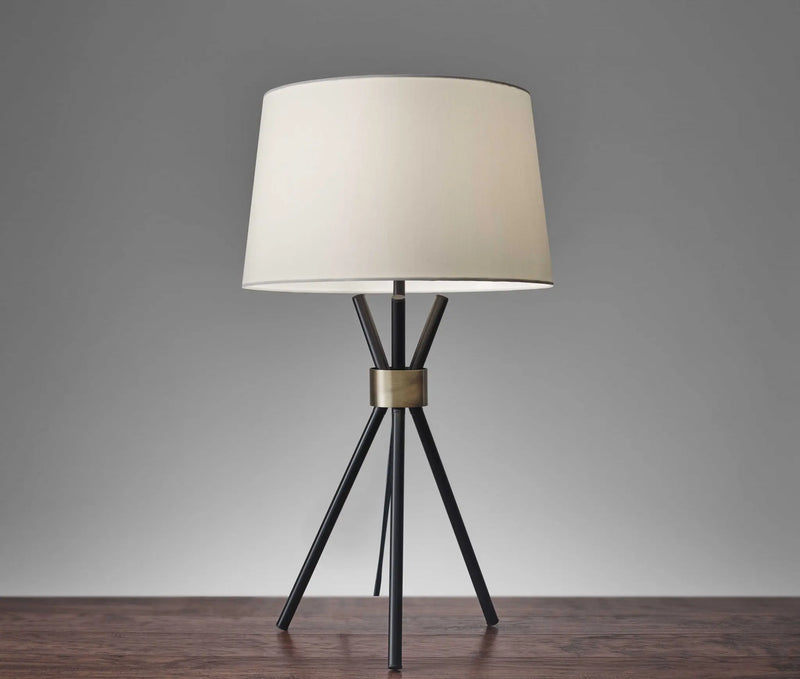 Black Metal Tripod Leg With Antique Brass Accent Table Lamp - GreatEagleInc