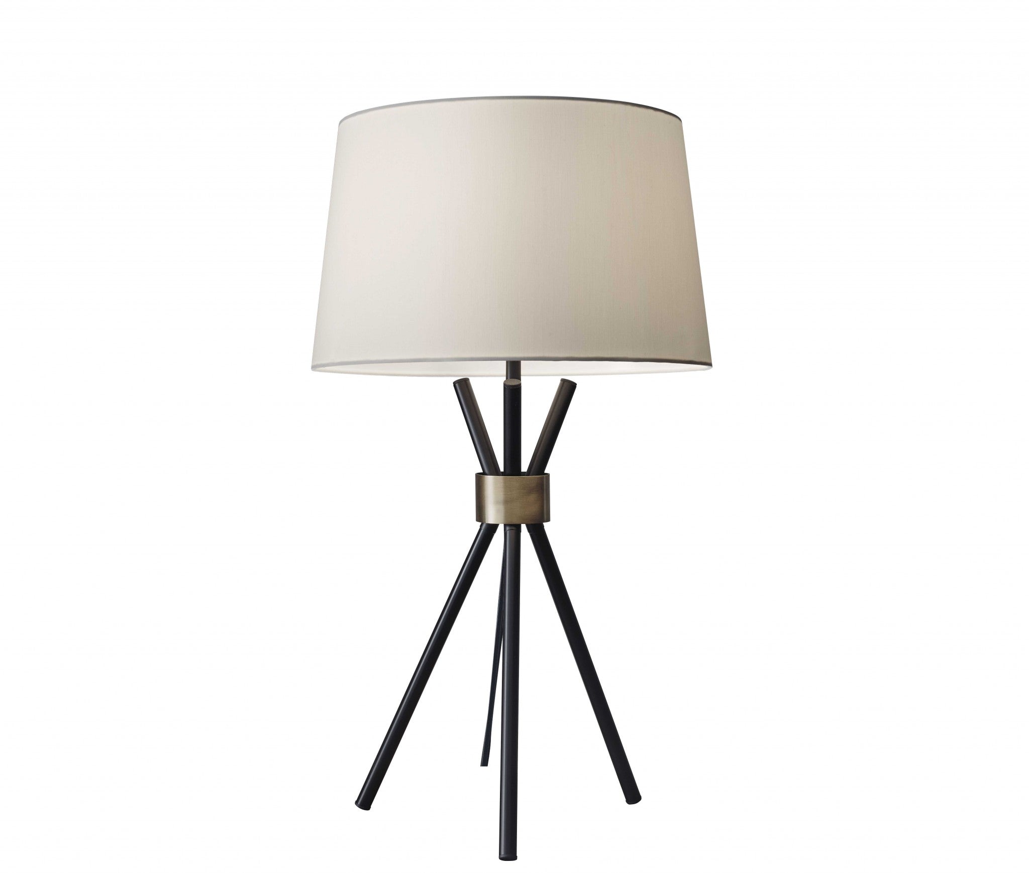 Black Metal Tripod Leg With Antique Brass Accent Table Lamp - GreatEagleInc
