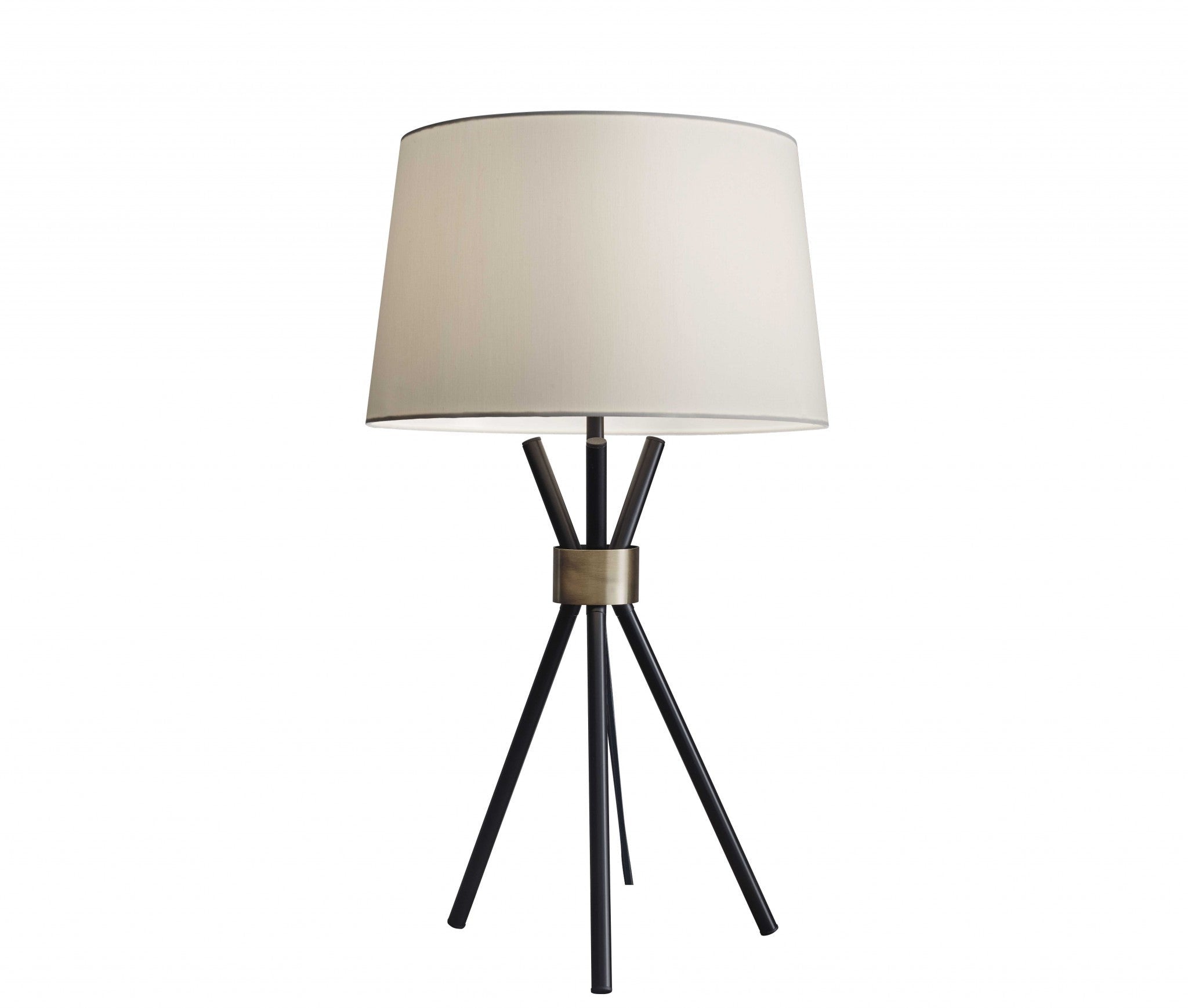 Black Metal Tripod Leg With Antique Brass Accent Table Lamp - GreatEagleInc