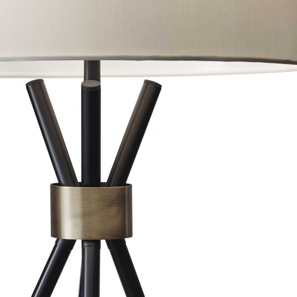 Black Metal Tripod Leg With Antique Brass Accent Table Lamp - GreatEagleInc