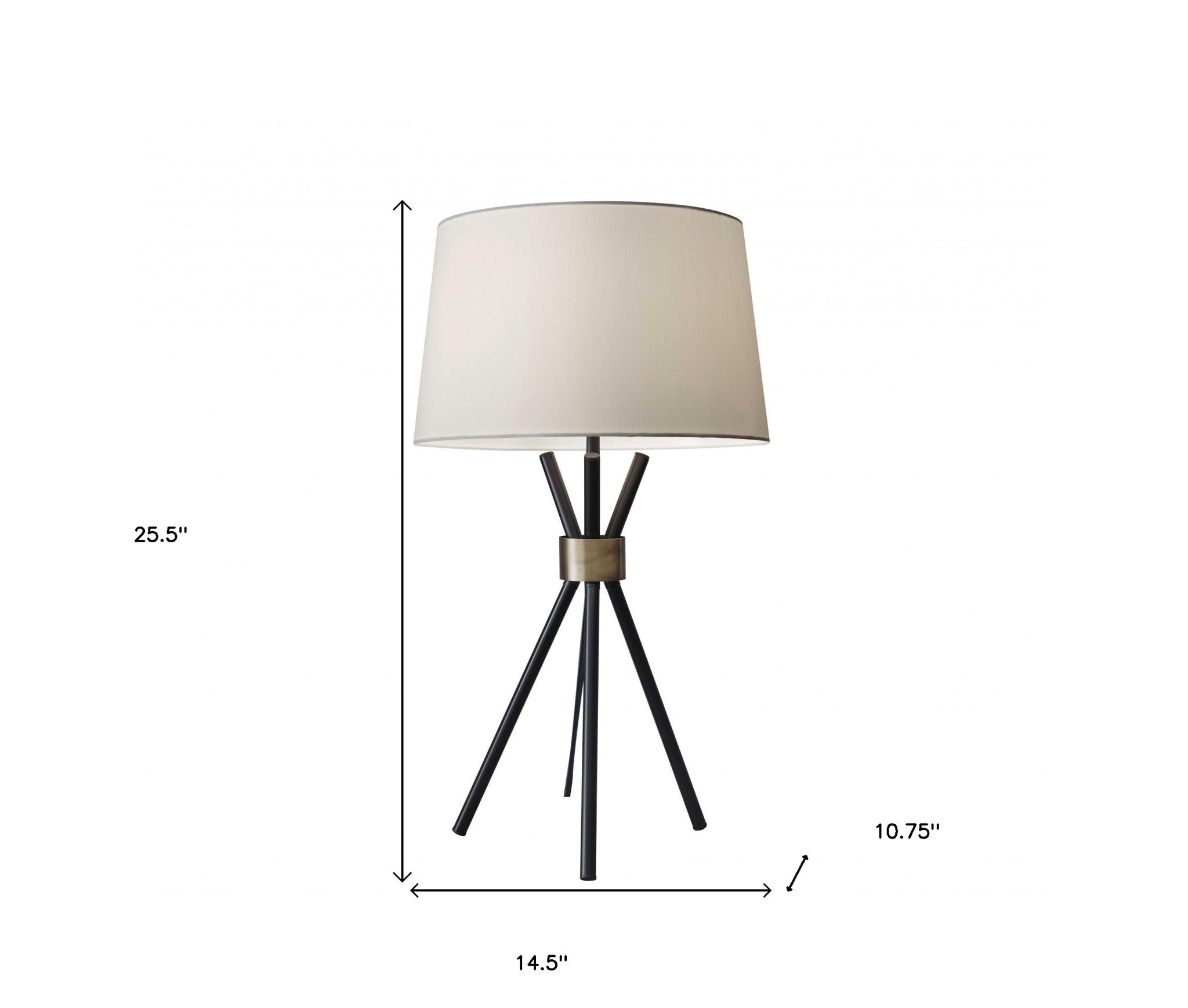 Black Metal Tripod Leg With Antique Brass Accent Table Lamp - GreatEagleInc