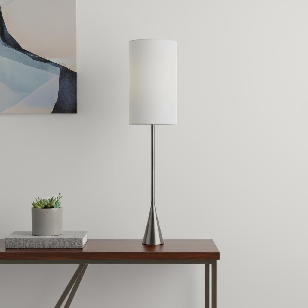 Black Nickel Finish Metal Tall White Shade Table Lamp - GreatEagleInc