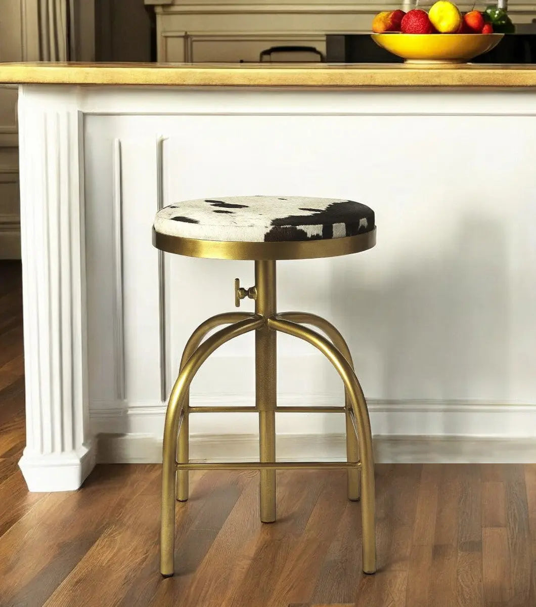 Black Off White and Gold Iron Backless Adjustable Height Swivel Bar Chair Homeroots Living Room