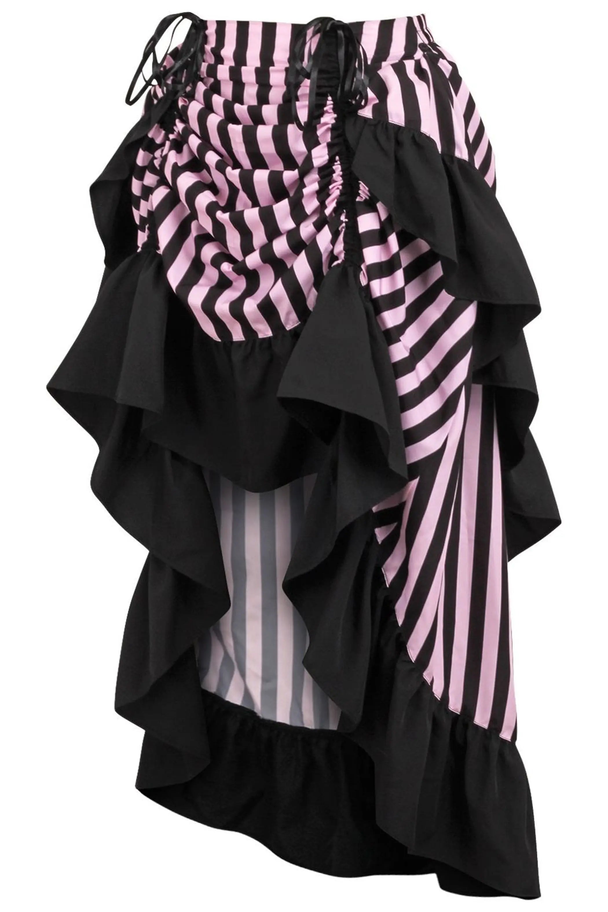 Black/Pink Stripe Adjustable High Low Skirt Daisy Corsets