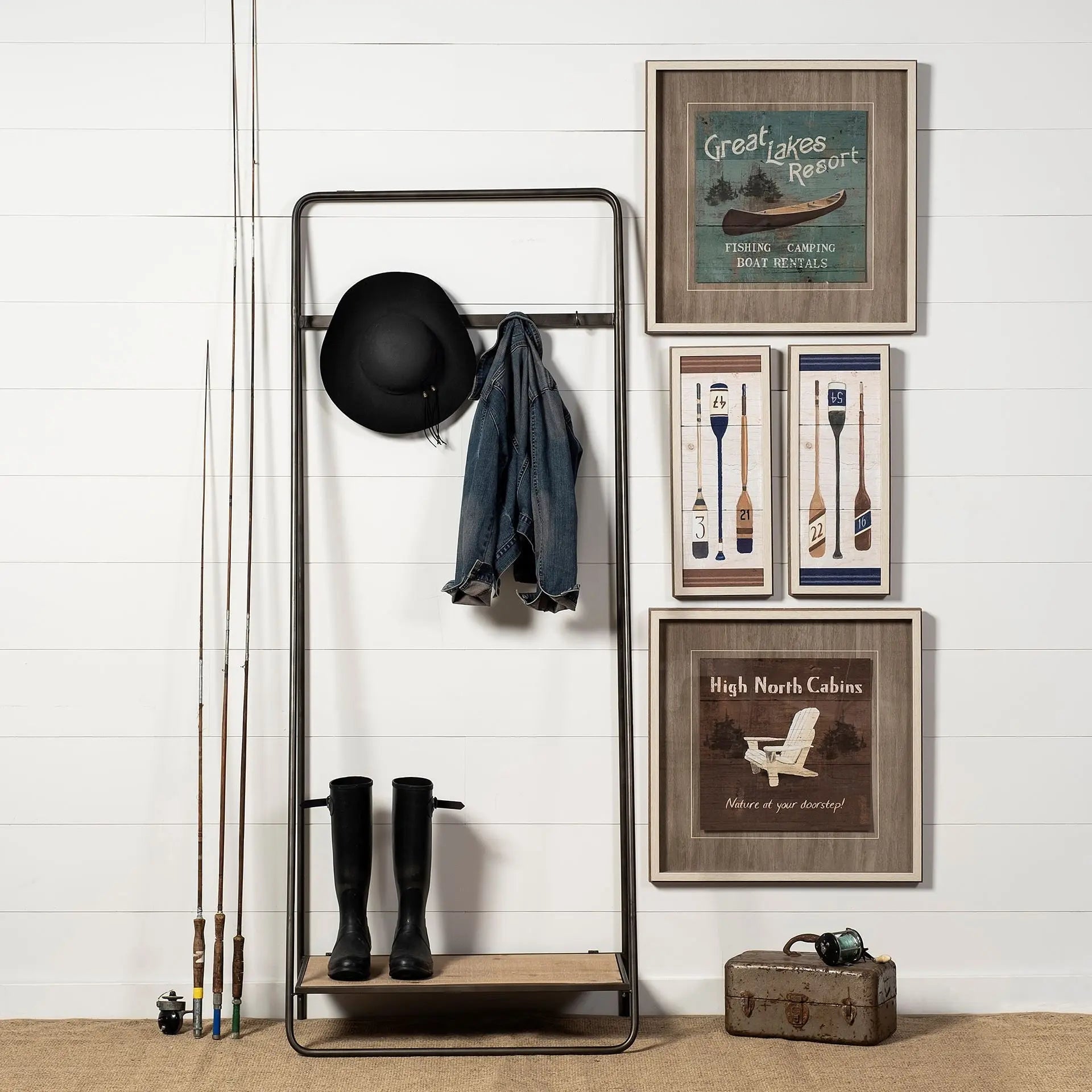 Black Pipe Metal And Wood Shelf Hall Tree Homeroots Organization