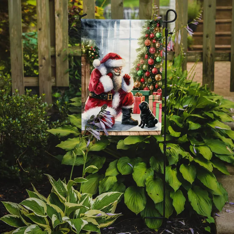 Black Pug and Santa Claus Garden Flag Caroline's Treasures