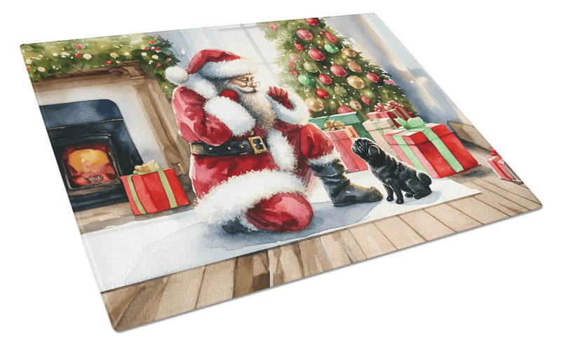 Black Pug and Santa Claus Glass Cutting Board Caroline's Treasures