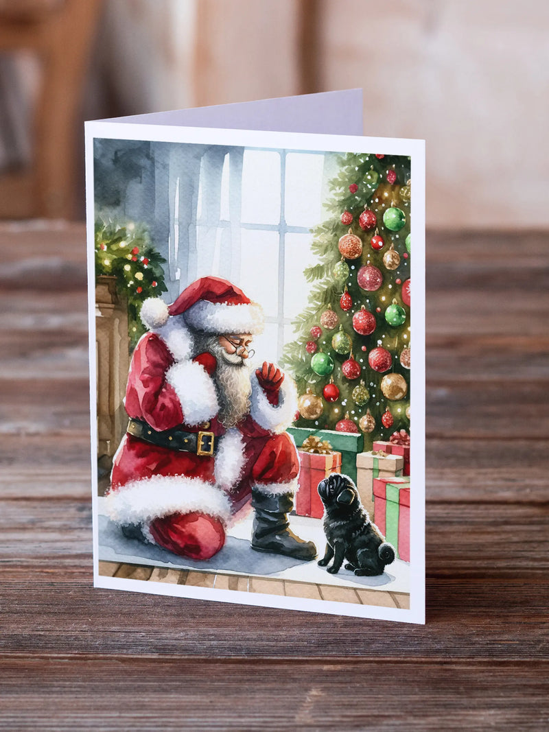 Black Pug and Santa Claus Greeting Cards Pack of 8 Caroline's Treasures