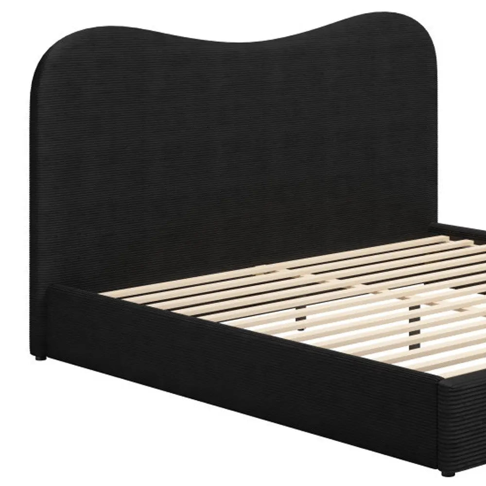 Black Ribbed Texture Velvet Upholstered King Bed Frame Homeroots Bed & Bath