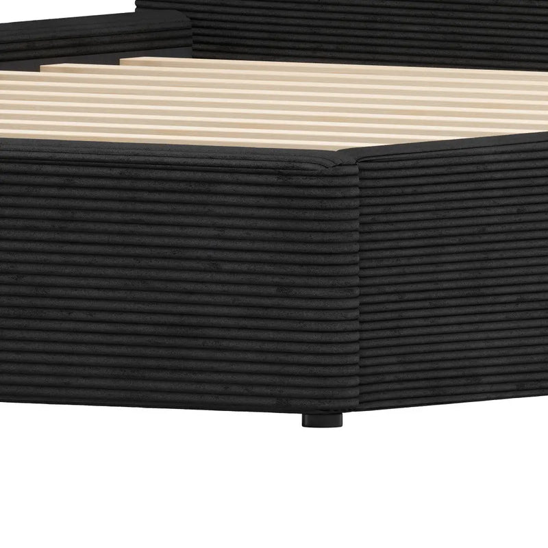 Black Ribbed Texture Velvet Upholstered King Bed Frame Homeroots Bed & Bath
