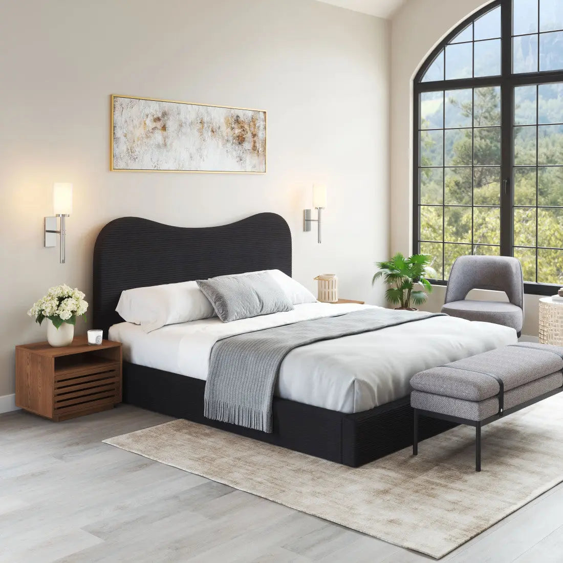 Black Ribbed Texture Velvet Upholstered King Bed Frame Homeroots Bed & Bath