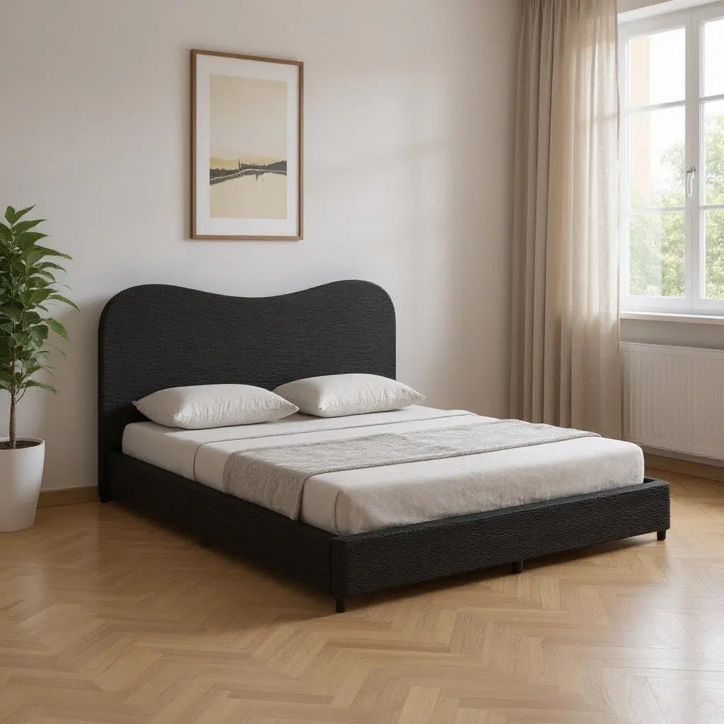 Black Ribbed Texture Velvet Upholstered King Bed Frame Homeroots Bed & Bath