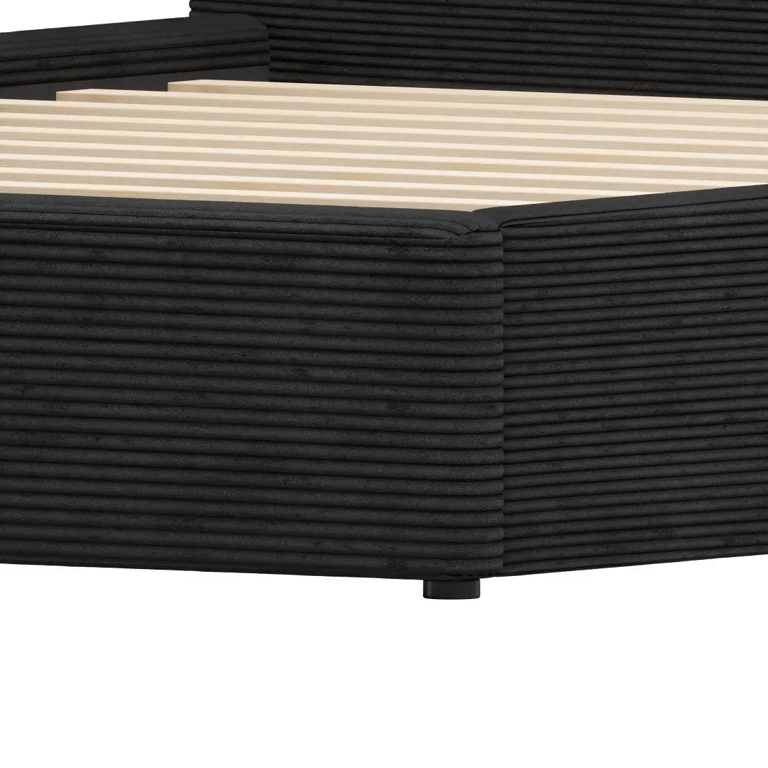 Black Ribbed Texture Velvet Upholstered Queen Bed Frame Homeroots Bed & Bath