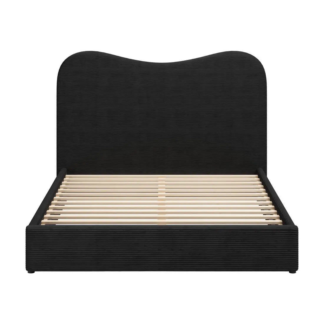 Black Ribbed Texture Velvet Upholstered Queen Bed Frame Homeroots Bed & Bath