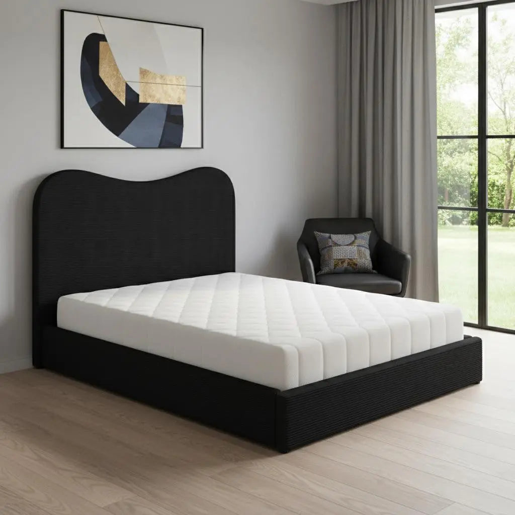 Black Ribbed Texture Velvet Upholstered Queen Bed Frame Homeroots Bed & Bath