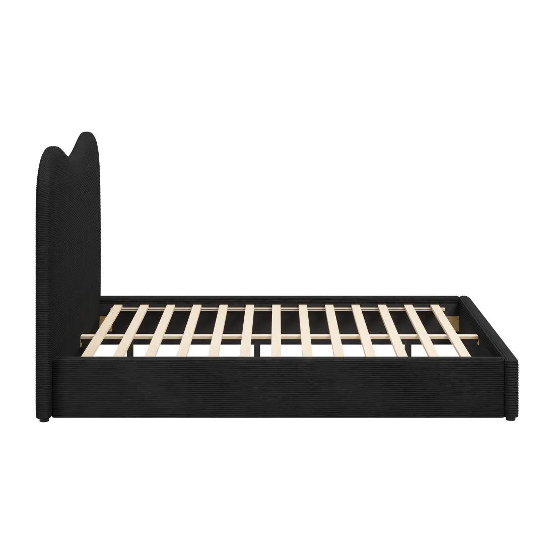 Black Ribbed Texture Velvet Upholstered Queen Bed Frame Homeroots Bed & Bath