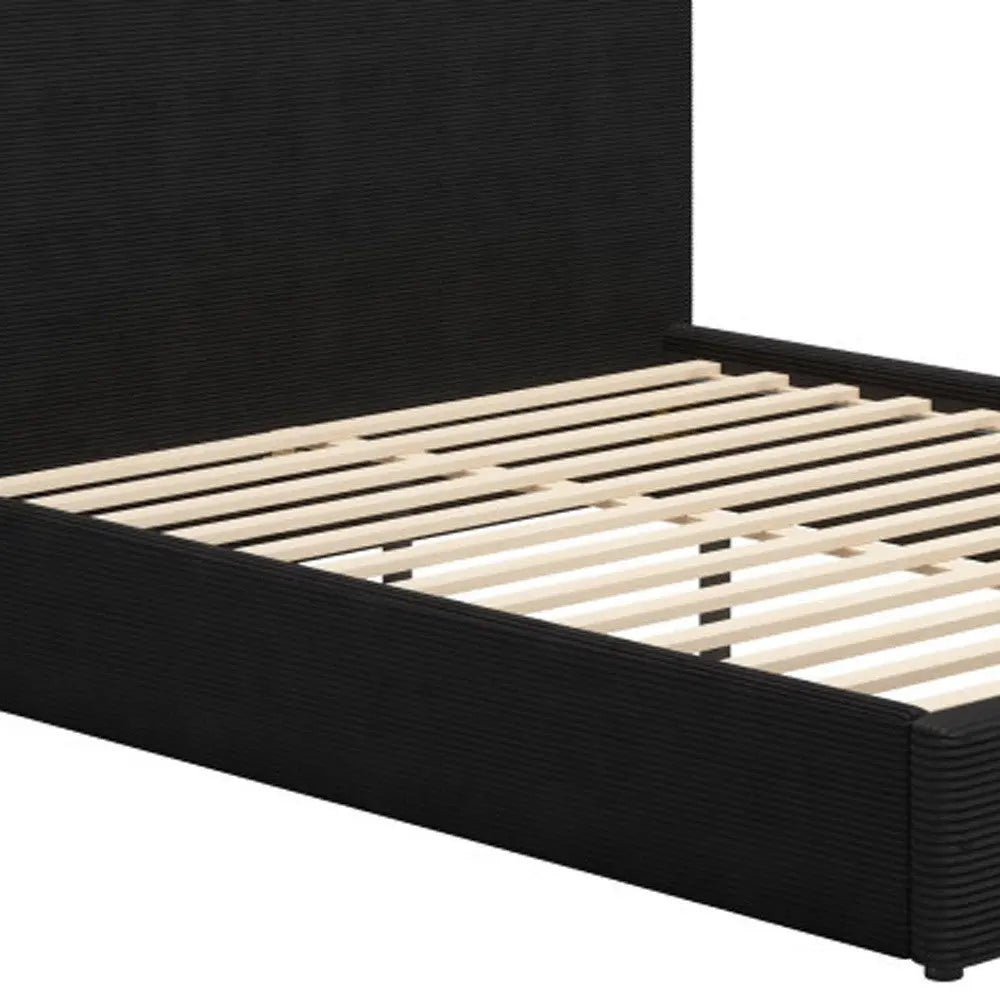 Black Ribbed Texture Velvet Upholstered Queen Bed Frame Homeroots Bed & Bath