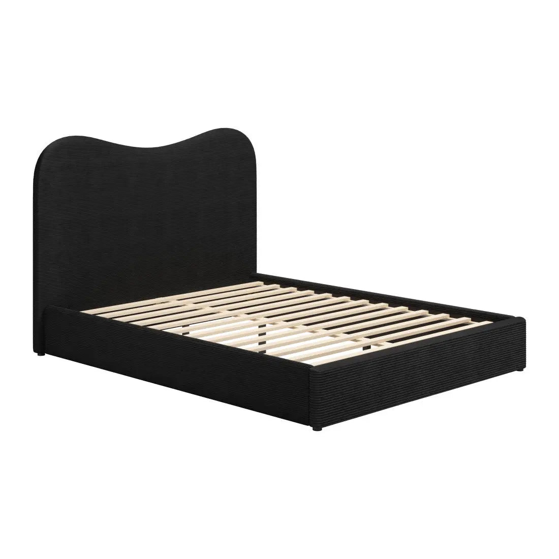 Black Ribbed Texture Velvet Upholstered Queen Bed Frame Homeroots Bed & Bath