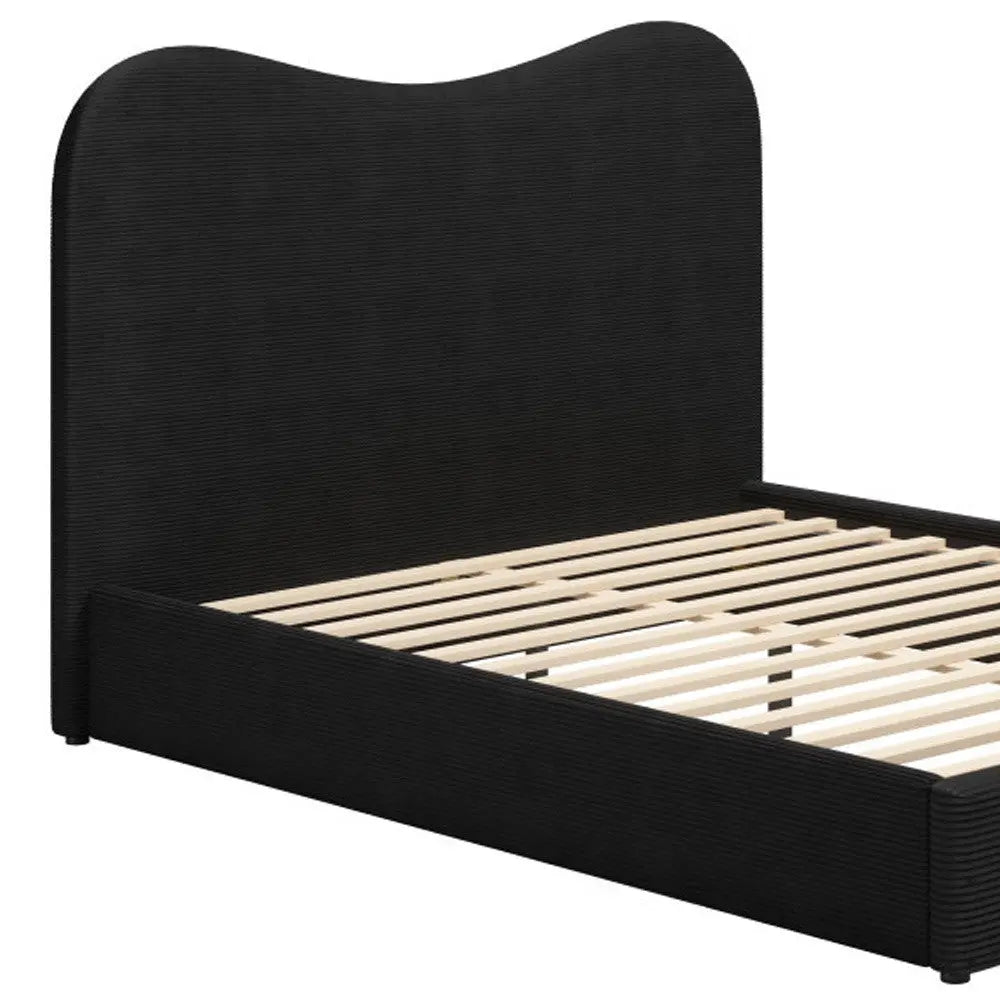 Black Ribbed Texture Velvet Upholstered Queen Bed Frame Homeroots Bed & Bath