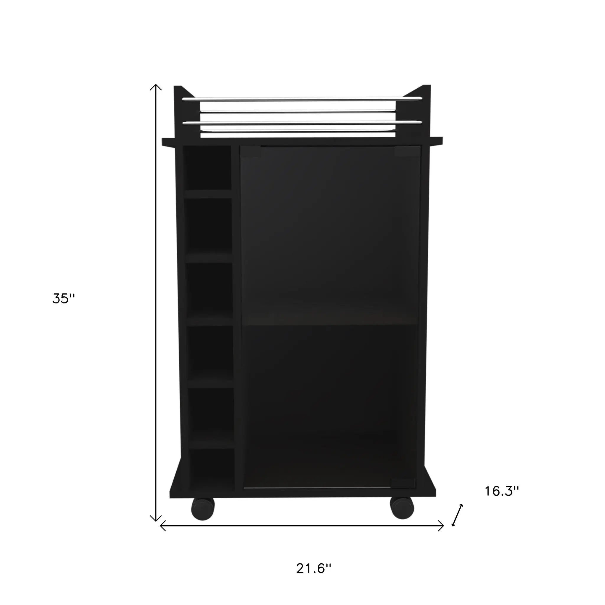 Black Rolling Bar Cart With Wine Storage - GreatEagleInc