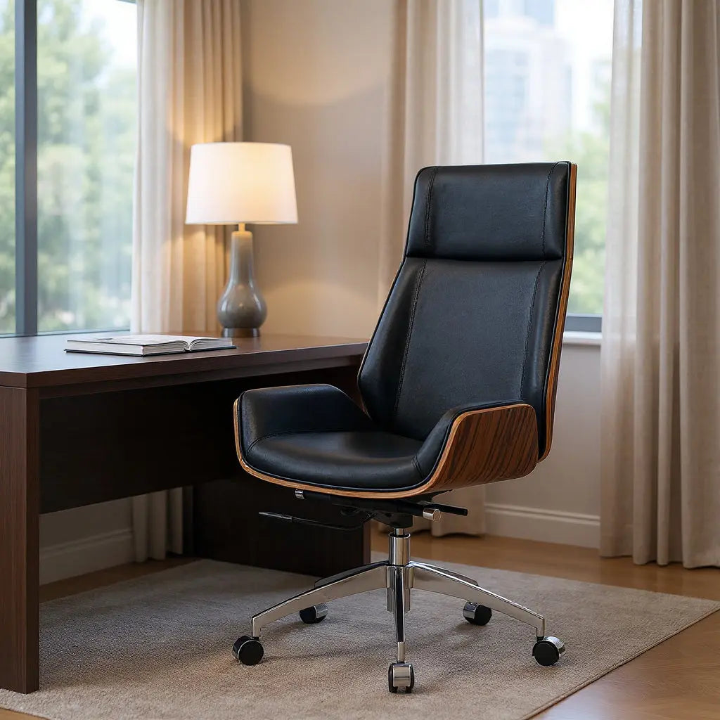 Black Rosewood and Silver Adjustable Height Swivel Rolling Executive Office Chair Homeroots Office