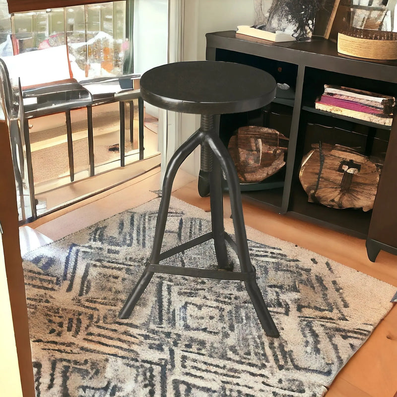 Black Solid Wood And Iron Backless Adjustable Height Bar Chair Homeroots Living Room